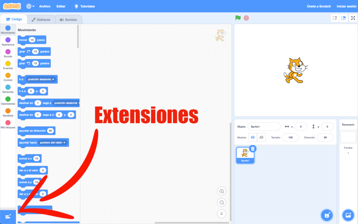donde están las extensiones en scratch